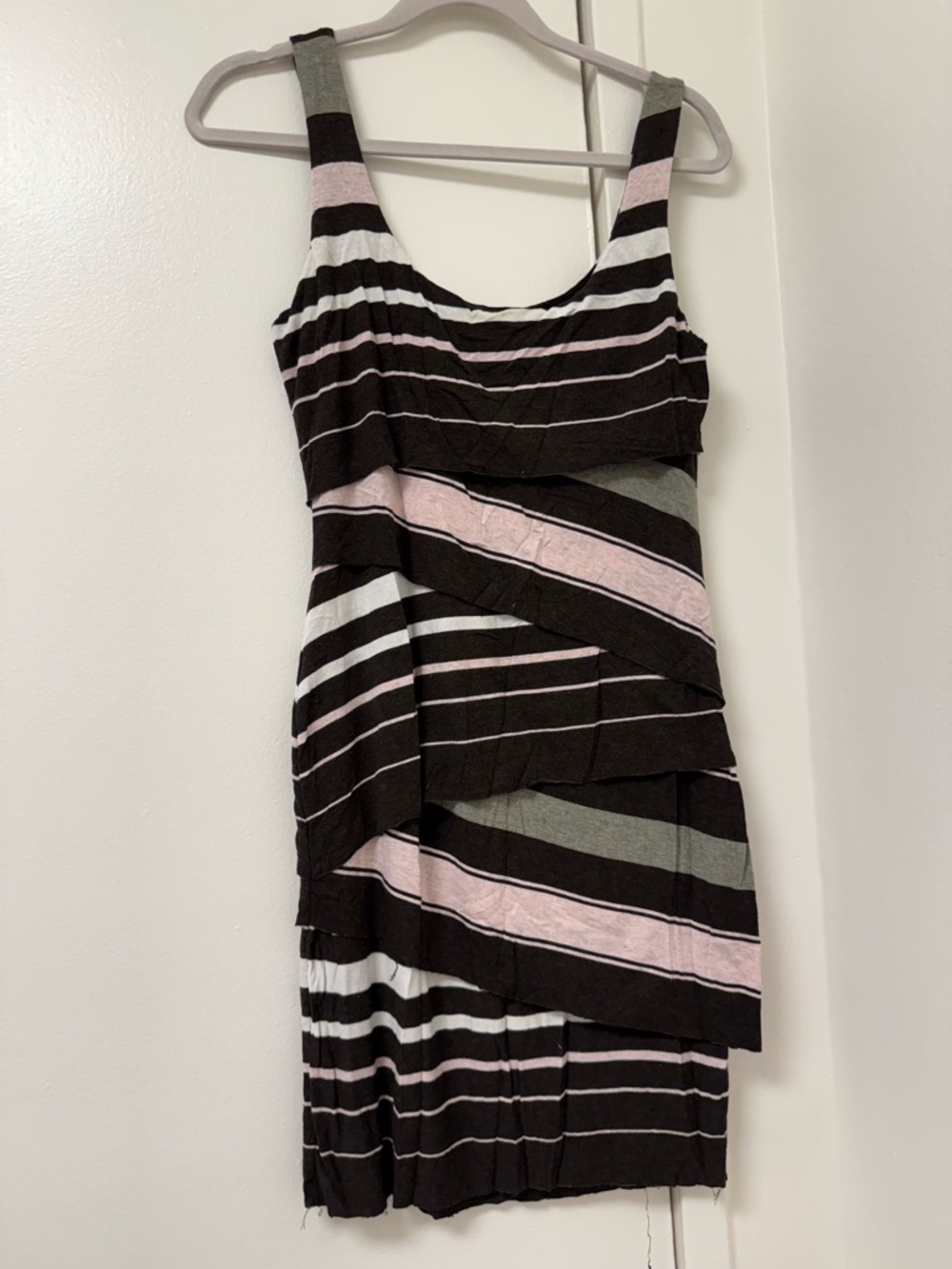 Striped Layered Tank Dress in Brown, Pink & Gray